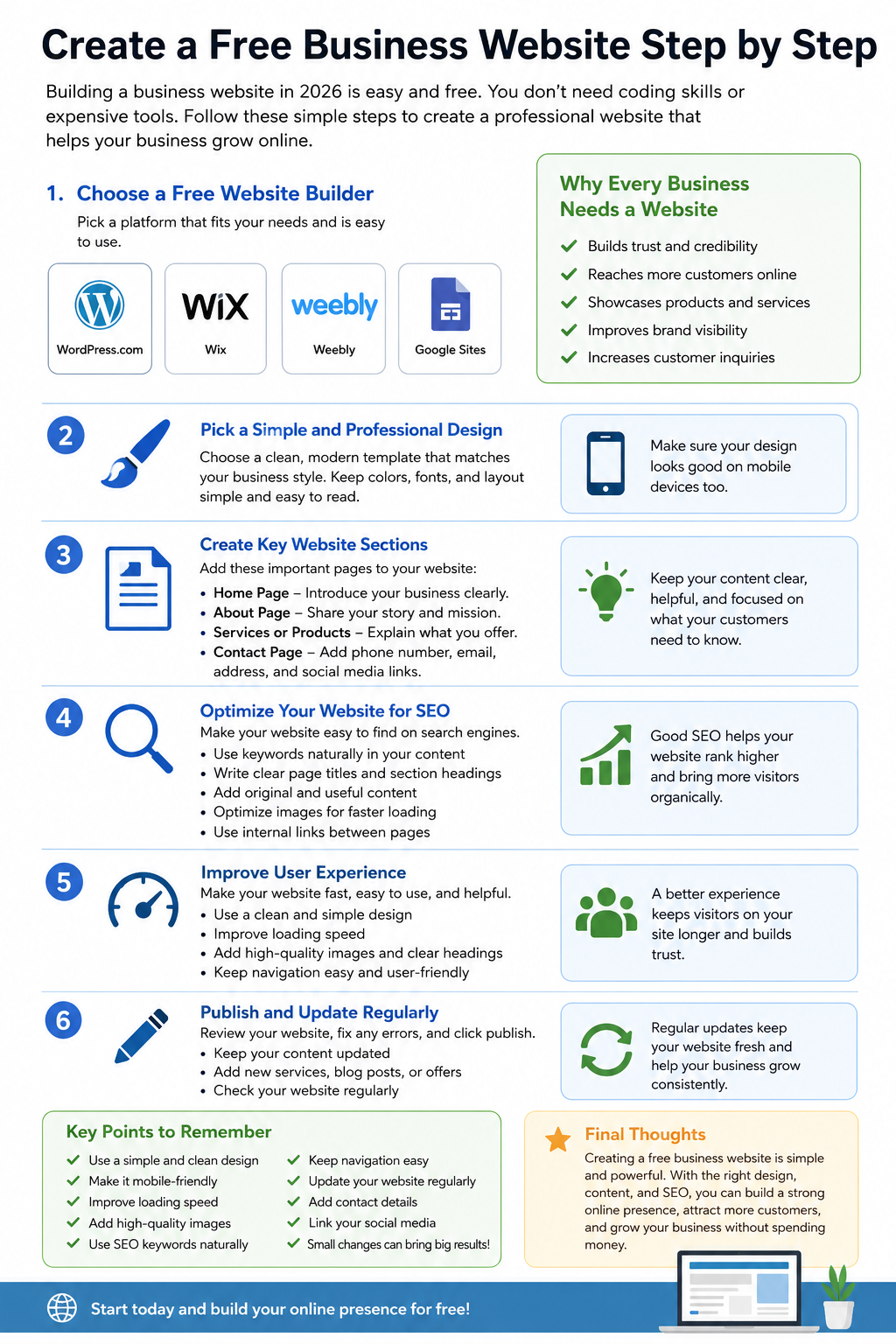 5 Steps to Create a Free Business Website​
